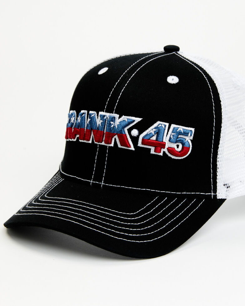 Rank 45 Men's Black Embroidered Flag Logo Mesh-Back Ball Cap , Black, hi-res