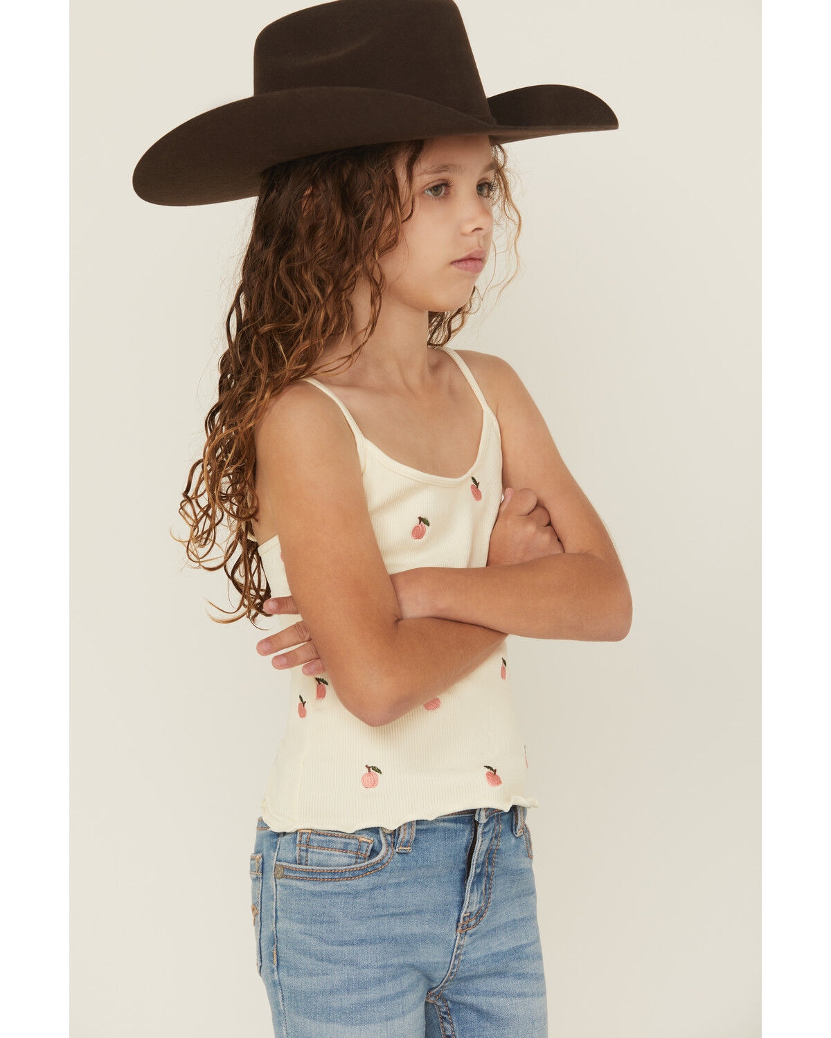 Image #2 - Fornia Girls' Peaches Embroidered Sleeveless Tank Top, Cream, hi-res