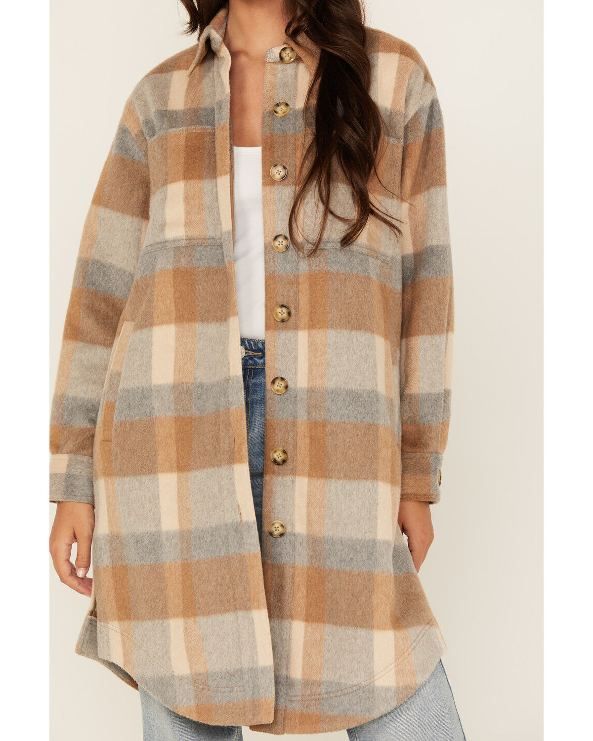 Image #3 - Cleo + Wolf Women's Caroline Plait Print Button-Down Long Coat, Oatmeal, hi-res