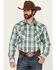 Image #1 - Panhandle Men's Boot Barn Exclusive Plaid Print Long Sleeve Snap Stretch Western Shirt, Turquoise, hi-res