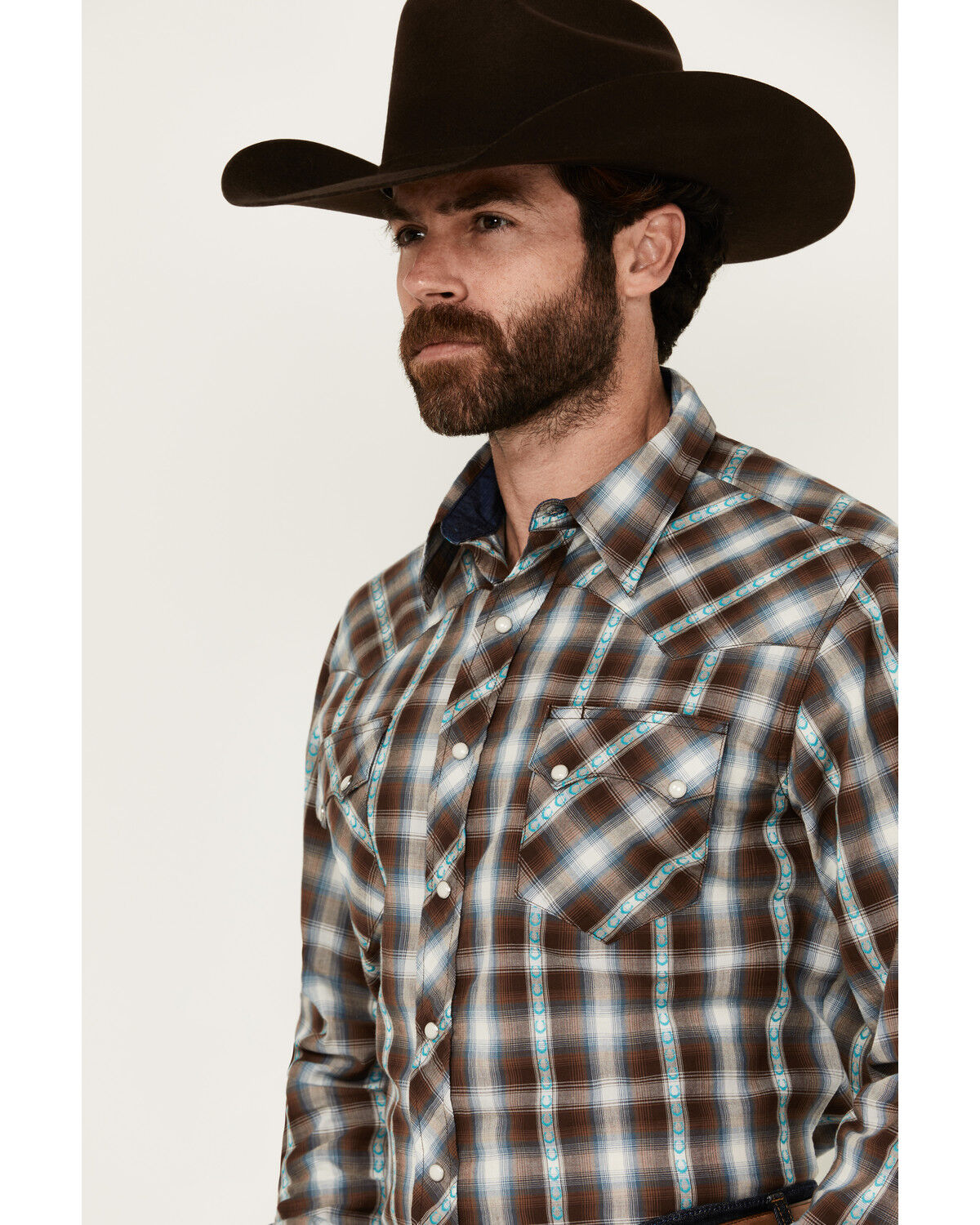 Image #2 - Roper Men's West Made Plaid Print Long Sleeve Snap Western Shirt, Brown, hi-res