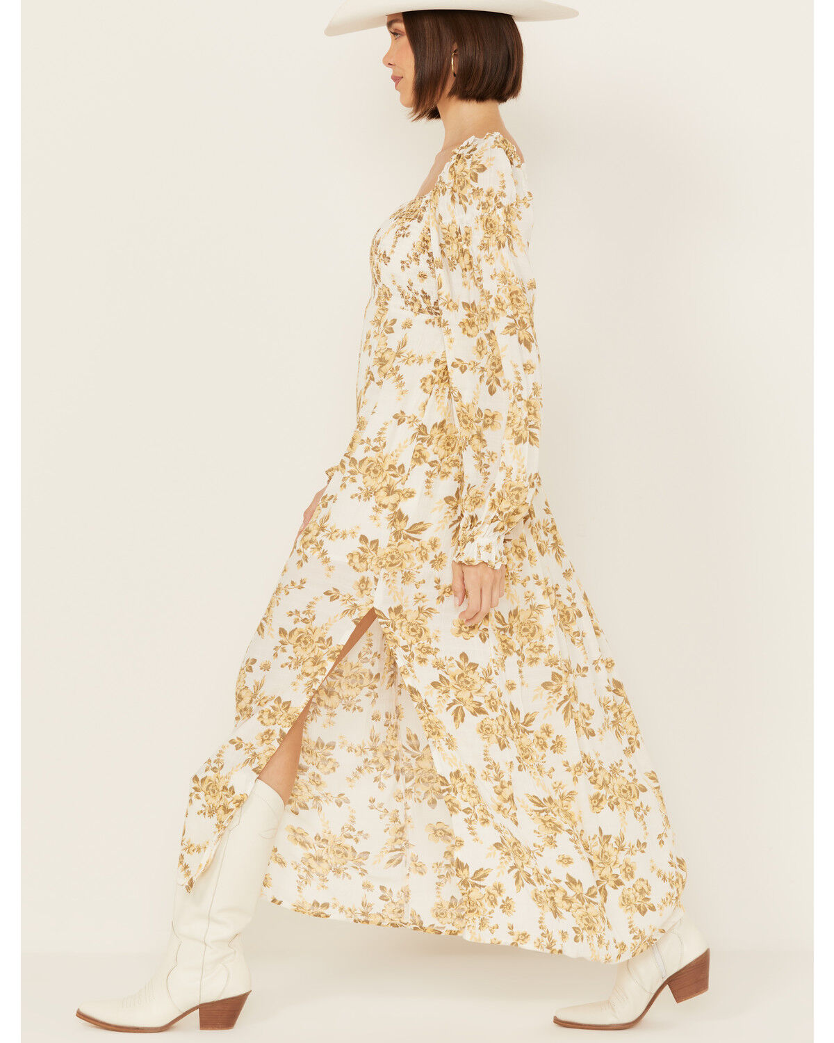 Image #2 - Free People Women's Jaymes Floral Print Long Sleeve Midi Dress, Yellow, hi-res
