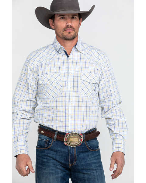 Image #1 - Resistol Men's American Med Plaid Long Sleeve Western Shirt , White, hi-res