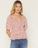Image #1 - Yura Women's Boot Barn Exclusive Ditsy Floral Smocked Short Sleeve Top, Red, hi-res