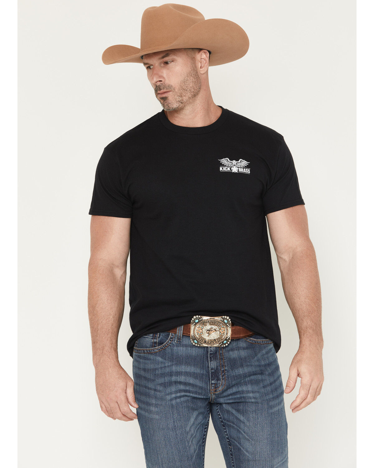 Image #2 - Kick Brass Men's Because Of The Brace Short Sleeve Graphic T-Shirt, Black, hi-res