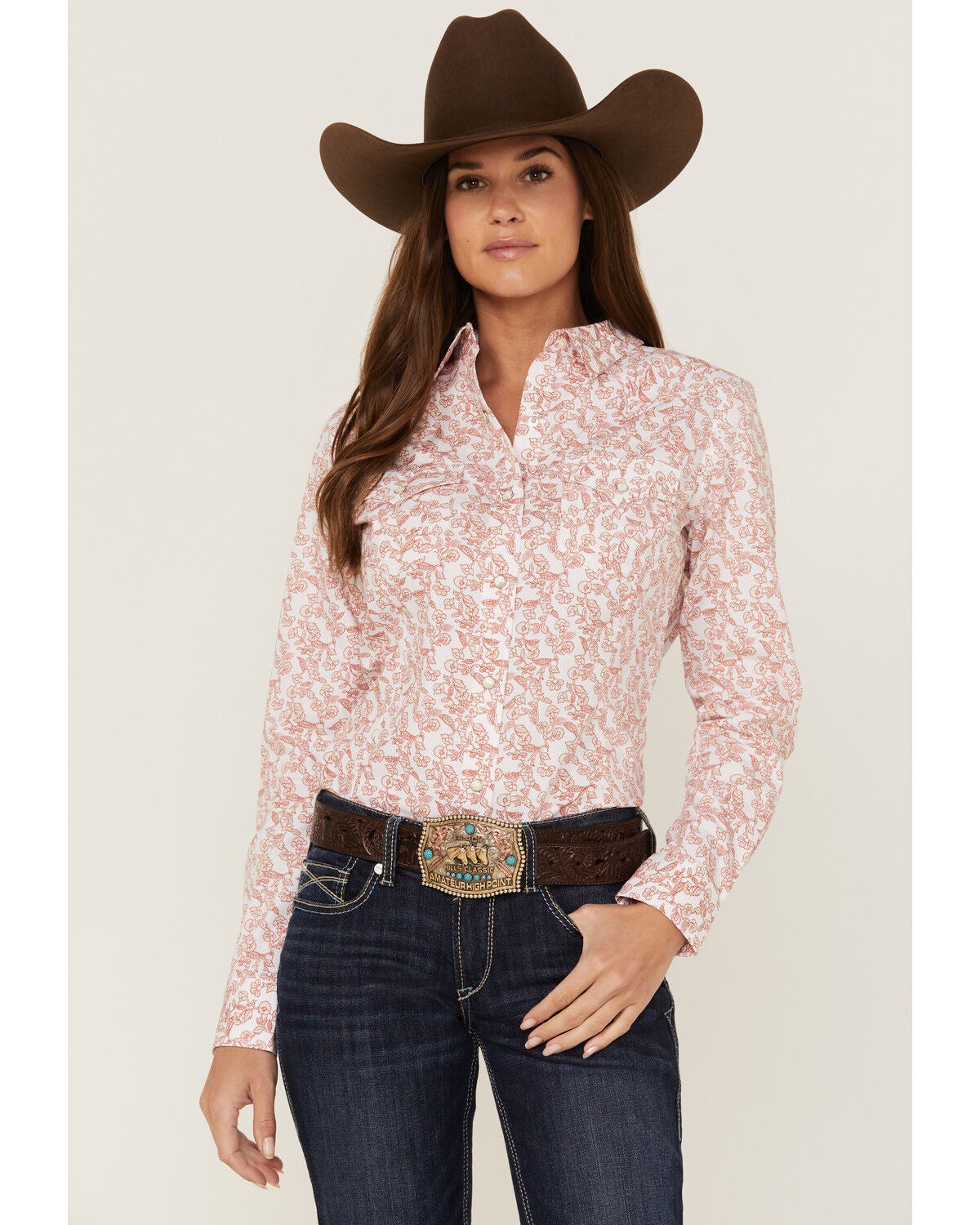 Floral Print Long Sleeve Western Shirt 