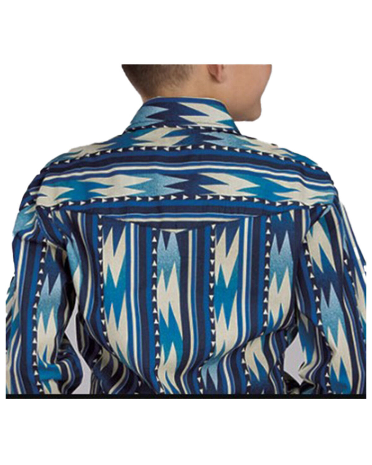 Image #2 - Roper Boys' Southwestern Striped Long Sleeve Snap Western Shirt, Blue, hi-res