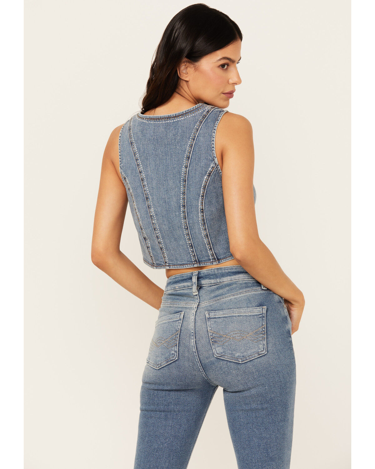 Image #5 - Idyllwind Women's Medium Wash Embellished Stretch Denim Vest, Medium Wash, hi-res