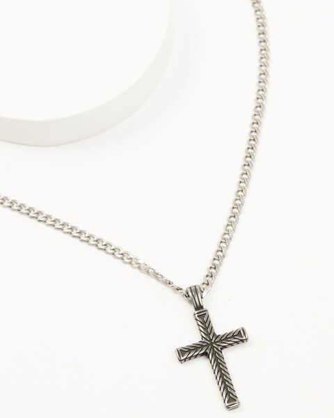 Image #5 - Cody James Men's Textured Chevron Cross Necklace , Silver, hi-res