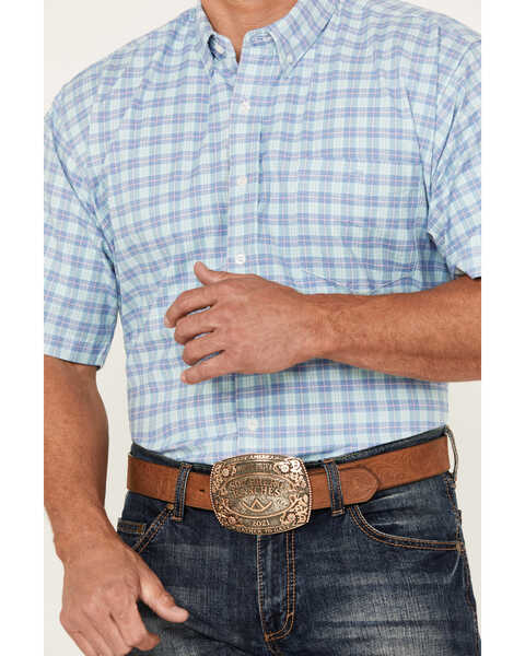 Image #3 - Resistol Men's Delray Plaid Print Long Sleeve Button Down Western Shirt, Aqua, hi-res