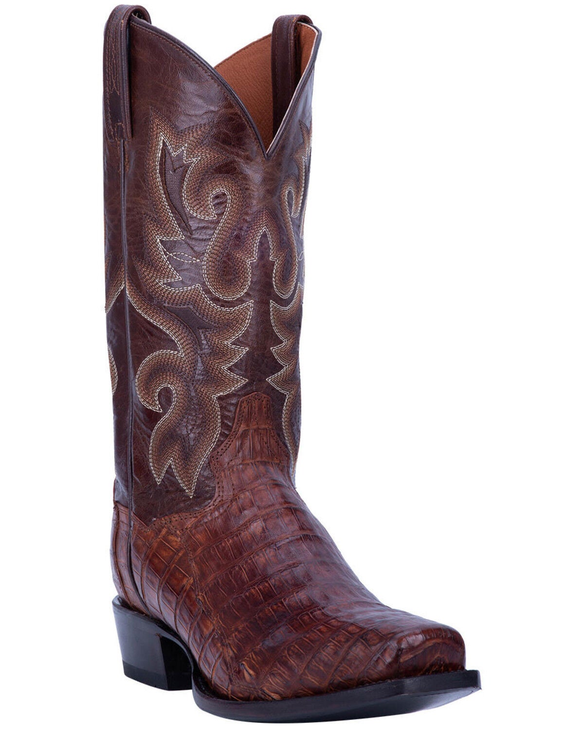 Dan Post Men's Bayou Exotic Caiman Western Boots - Square Toe, Brown, hi-res