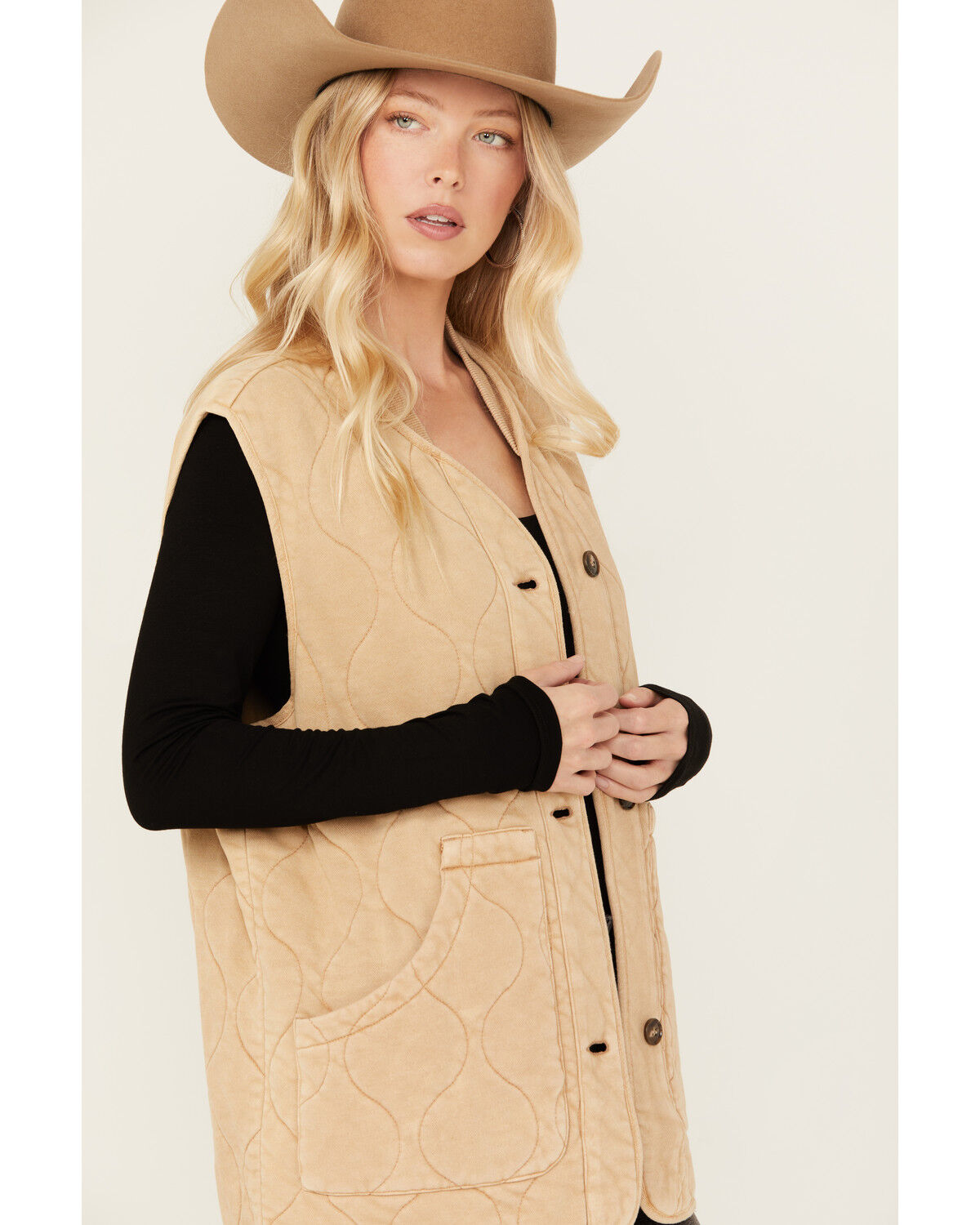 Image #3 - By Together Women's Quilted Vest, Beige, hi-res