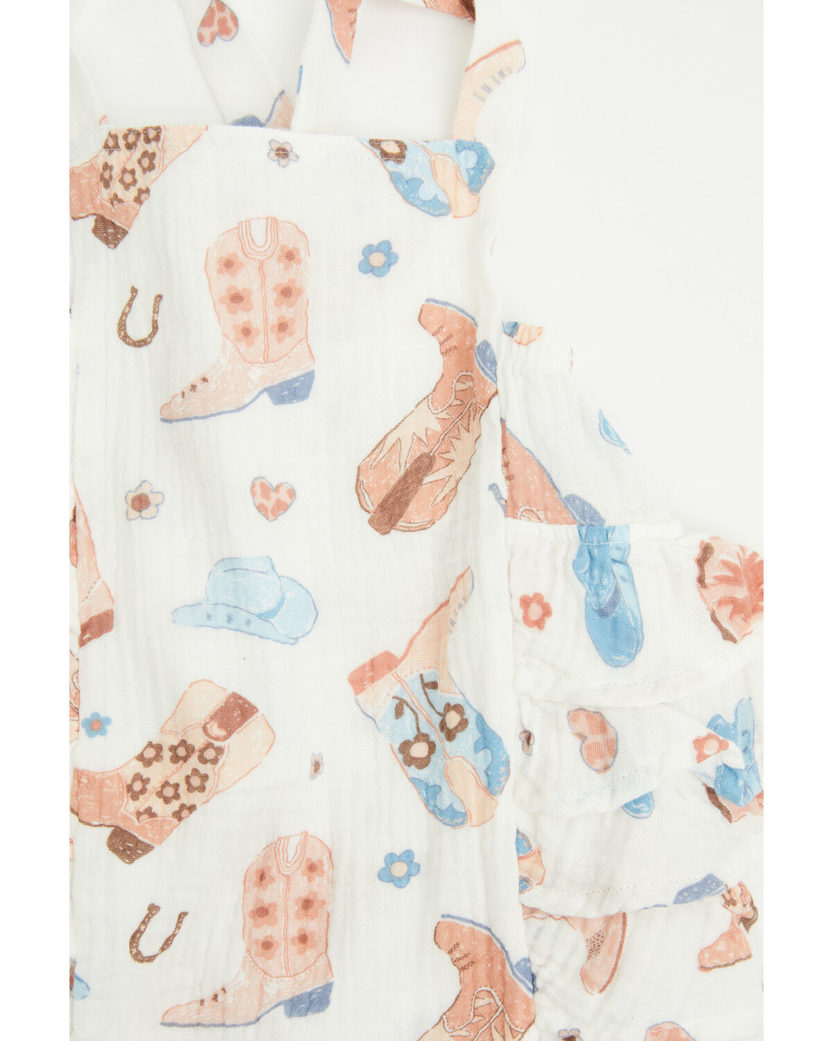 Image #2 - Angel Dear Infant Girls' Cowboy Boots Ruffle Sunsuit Onesie, White, hi-res