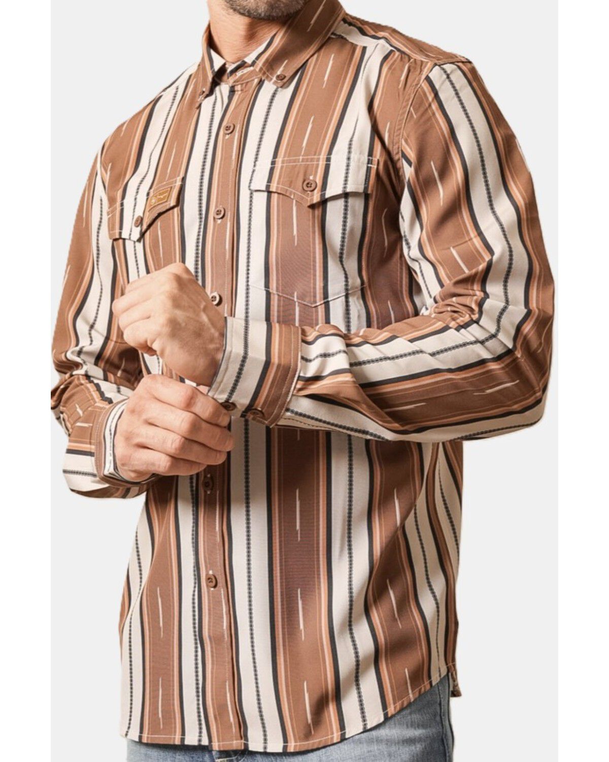 Image #1 - Zach Top X Kimes Ranch Men's Hickory Striped Long Sleeve Button-Down Stretch Western Shirt, Brown, hi-res