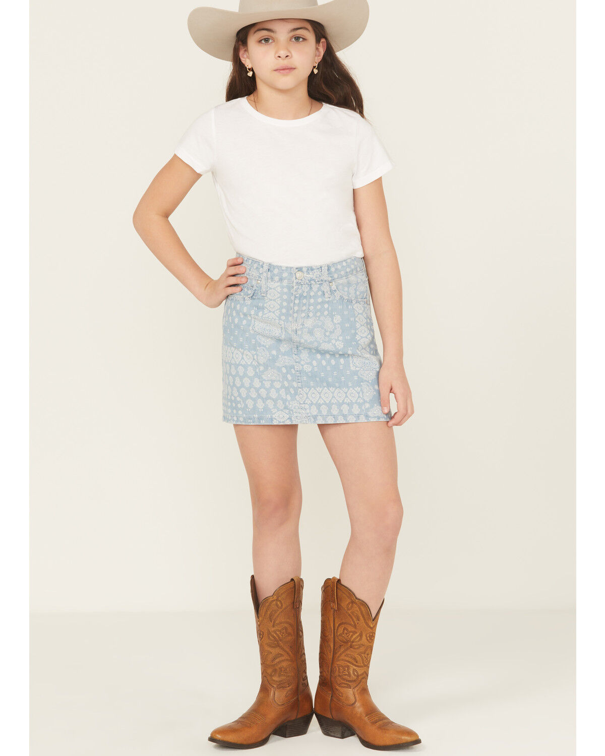 Image #1 - Wrangler Girls' Bandana Print Denim Skirt, Blue, hi-res
