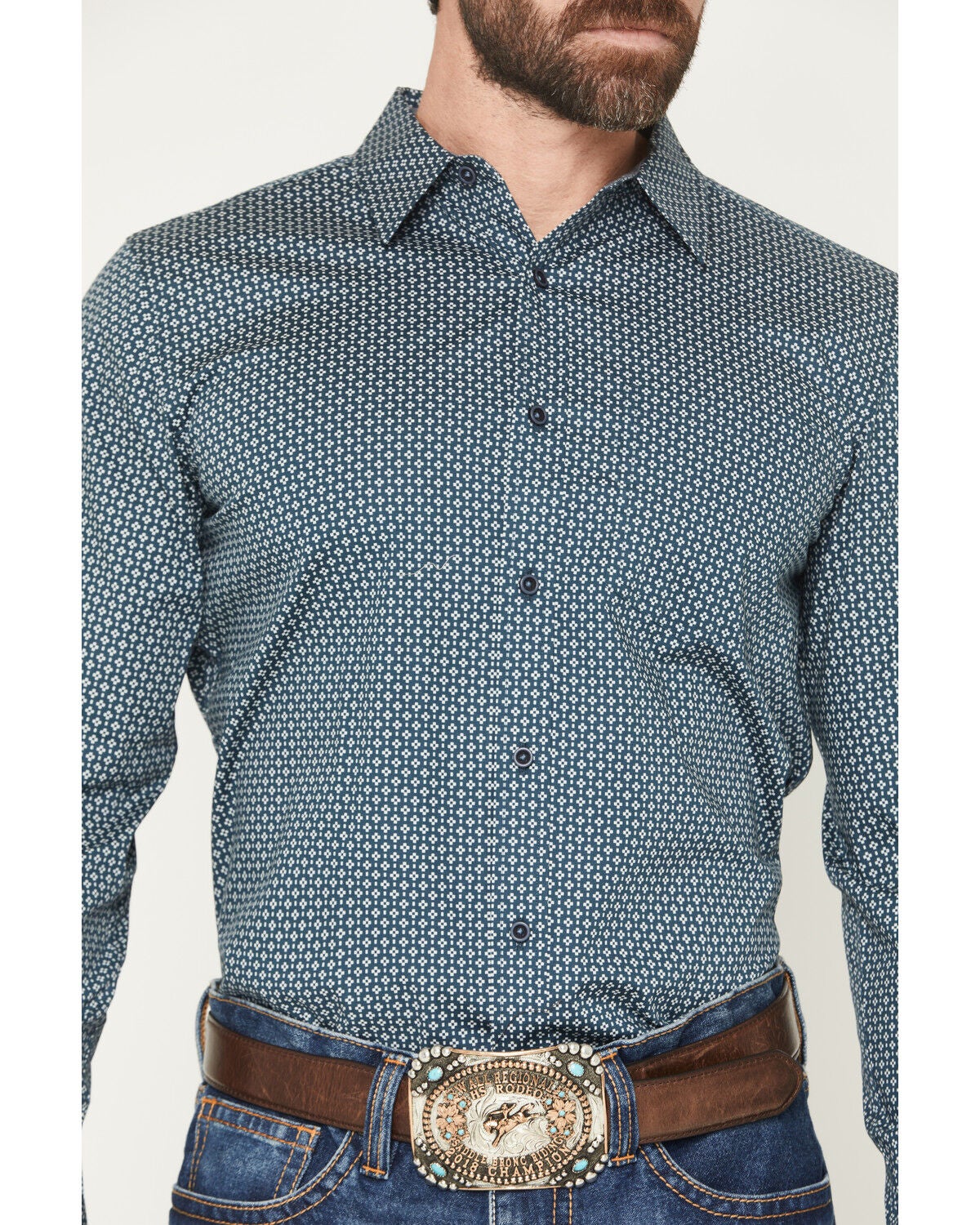 Image #3 - Cody James Men's Bourbon Geo Print Long Sleeve Button-Down Stretch Western Shirt, Navy, hi-res
