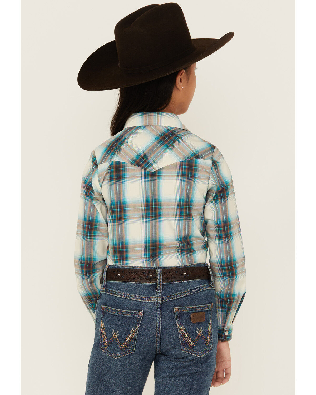 Image #4 - Roper Girls' Plaid Print Long Sleeve Snap Western Shirt, Brown, hi-res