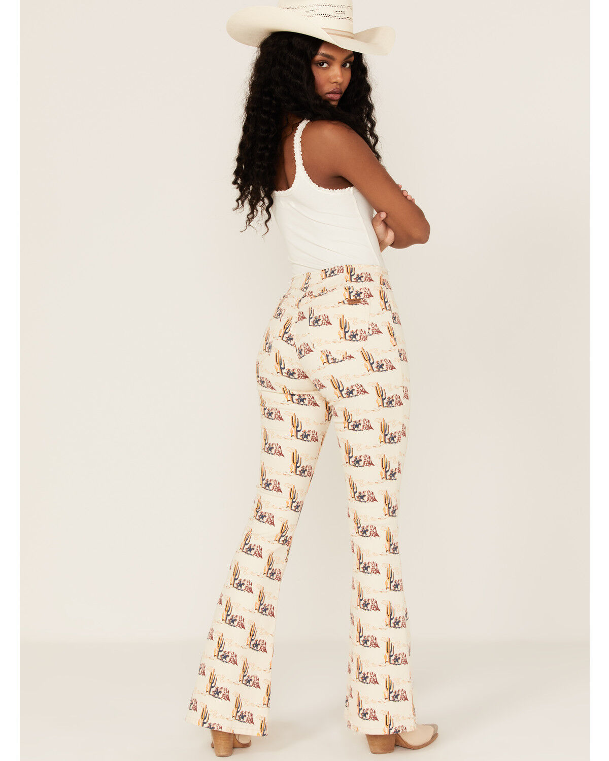 Image #3 - Rock & Roll Denim Women's Desert Cactus Print High Rise Flare Jeans, Tan, hi-res