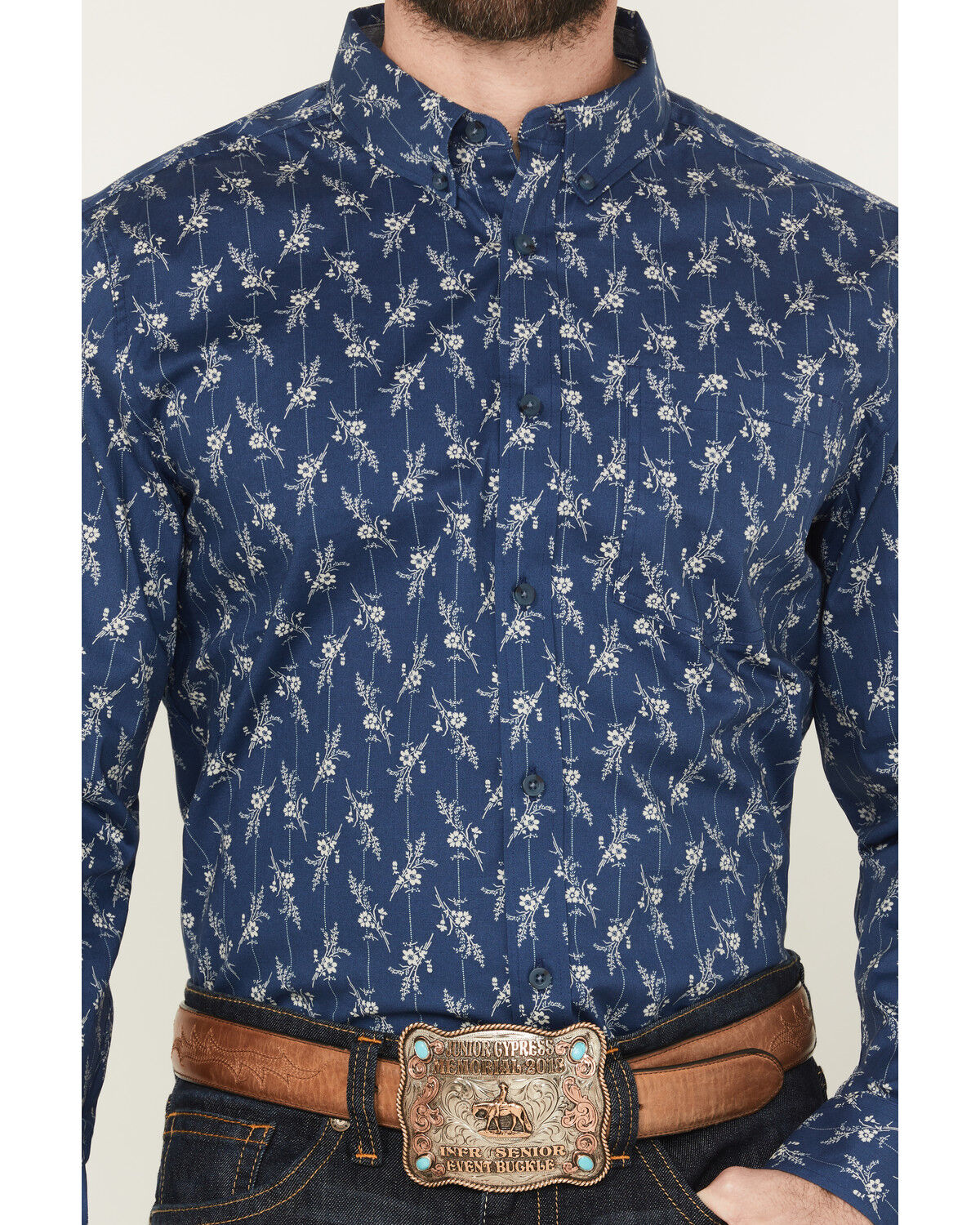 Image #3 - Cody James Men's Gila Grove Floral Striped Long Sleeve Button-Down Stretch Western Shirt, Blue, hi-res