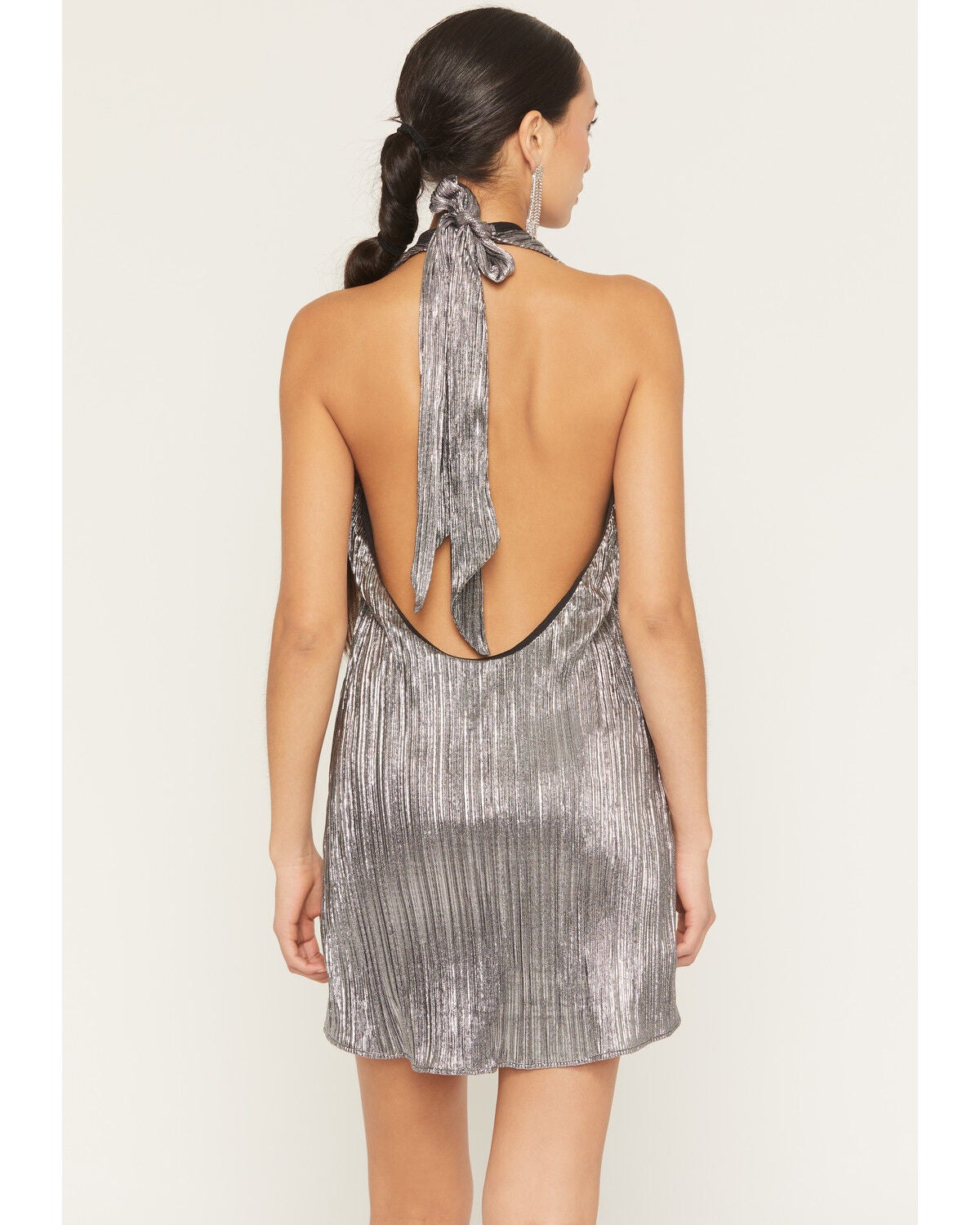 Image #4 - Show Me Your Mumu Women's Jasmine Halter Neck Sleeveless Mini Dress, Silver, hi-res
