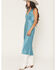 Image #2 - Shyanne Women's Satin Lace Trim Sleeveless Button-Down Midi Dress, Turquoise, hi-res