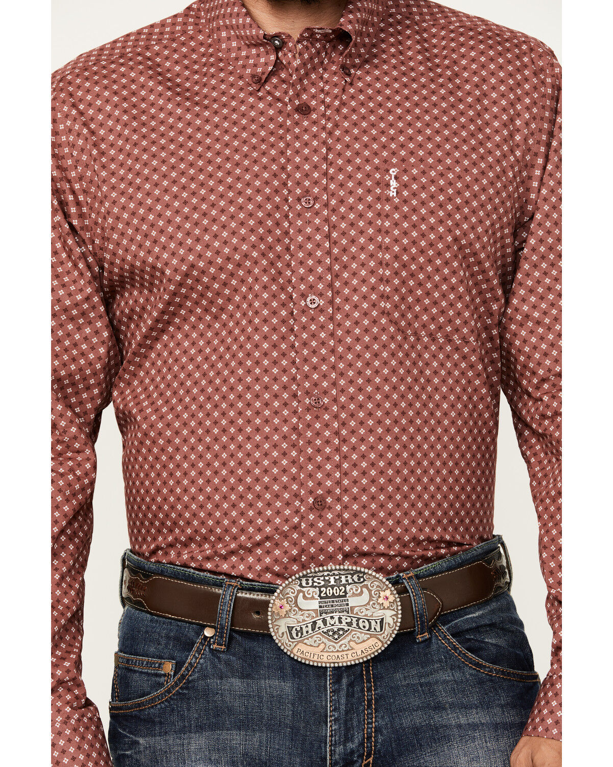 Image #3 - Cinch Men's Geo Print Long Sleeve Button-Down Western Shirt, Burgundy, hi-res