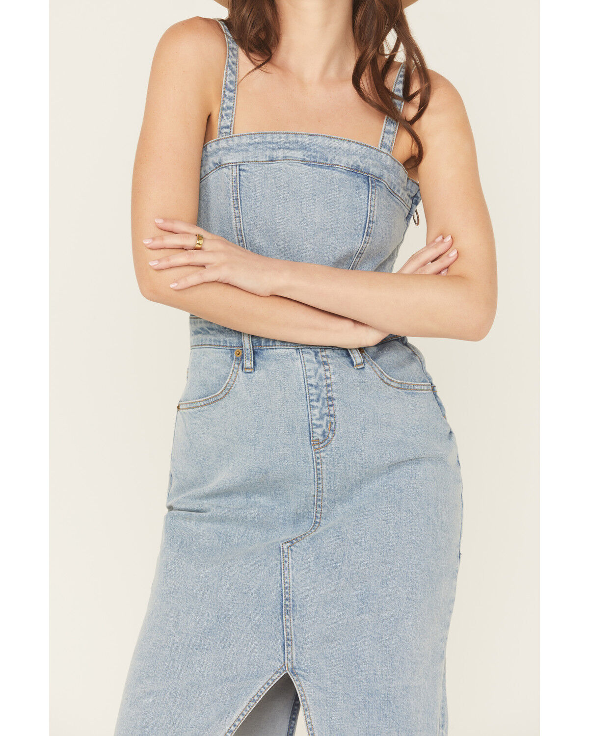 Image #3 - Rock & Roll Denim Women's Light Wash Detachable Strap Denim Midi Dress, Light Wash, hi-res
