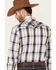 Roper Men's Classic Large Plaid Star Print Embroidered Long Sleeve Pearl Snap Western Shirt , Navy, hi-res