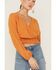 Image #2 - Saints & Hearts Women's Long Sleeve Surplice Smocked Waist Crop Top, Gold, hi-res