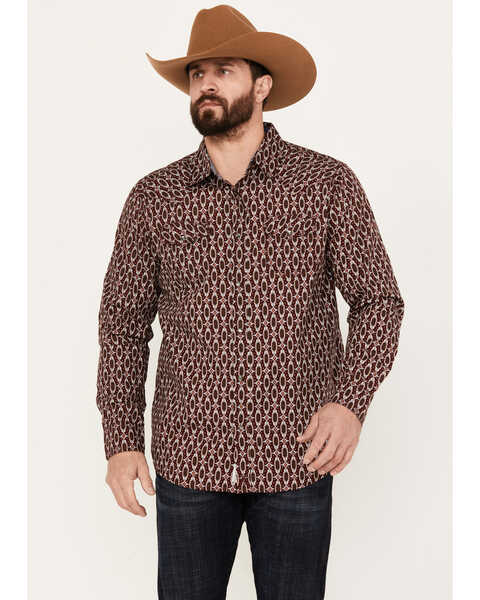 Image #1 - Moonshine Spirit Men's Gypsy Print Long Sleeve Western Snap Shirt, Burgundy, hi-res