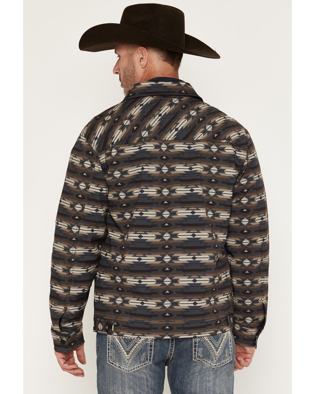 Image #4 - Rock & Roll Denim Men's Southwestern Print Softshell Trucker Jacket, Charcoal, hi-res