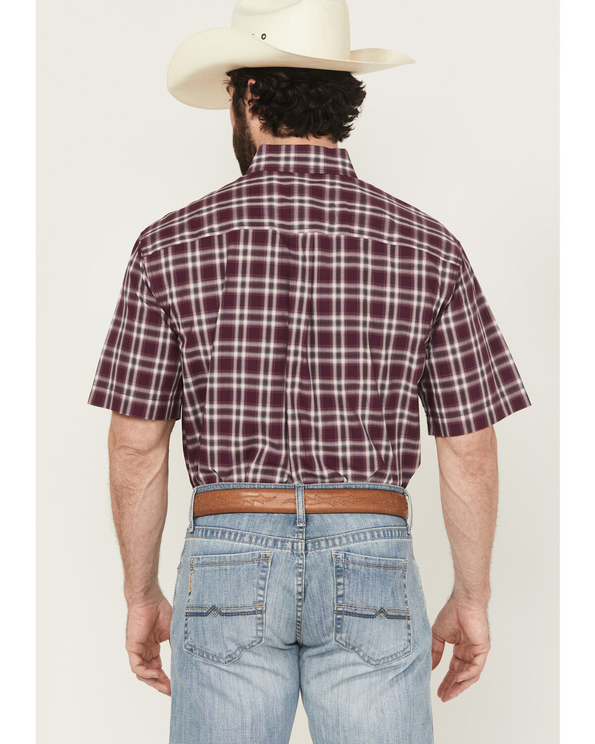 Image #4 - Cinch Men's Plaid Print Short Sleeve Button-Down Western Shirt - Big, Purple, hi-res