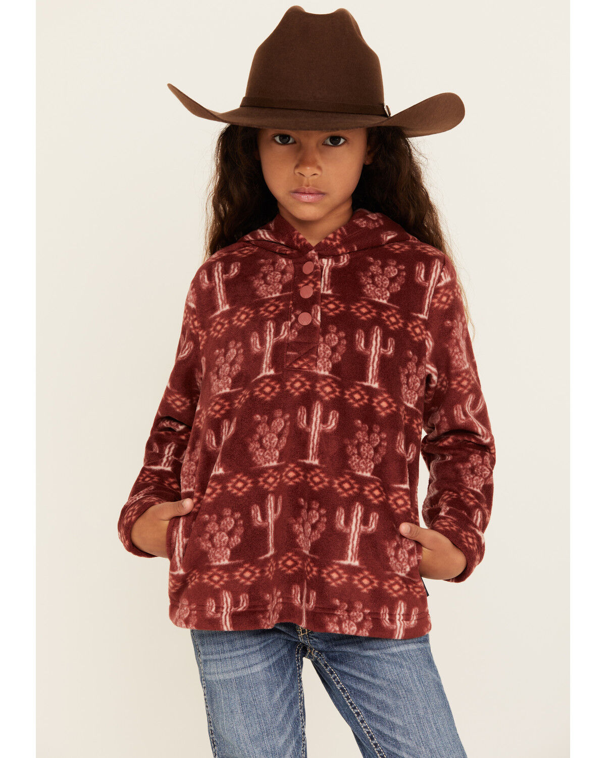 Image #1 - Wrangler Girls' Cacti Hooded Pullover, Rust Copper, hi-res