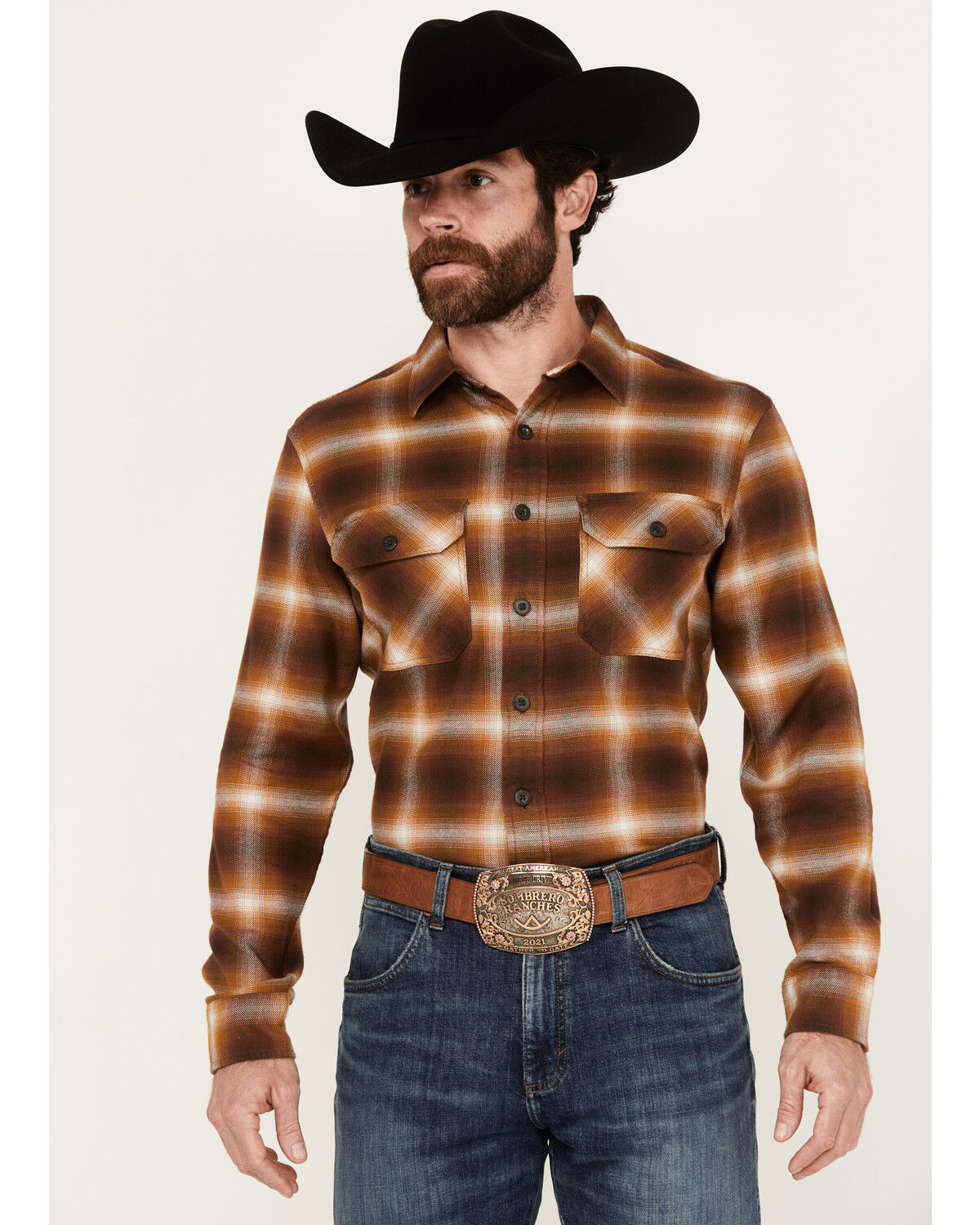 Image #1 - Pendleton Men's Burnside Plaid Print Long Sleeve Button-Down Flannel Shirt, Brown, hi-res