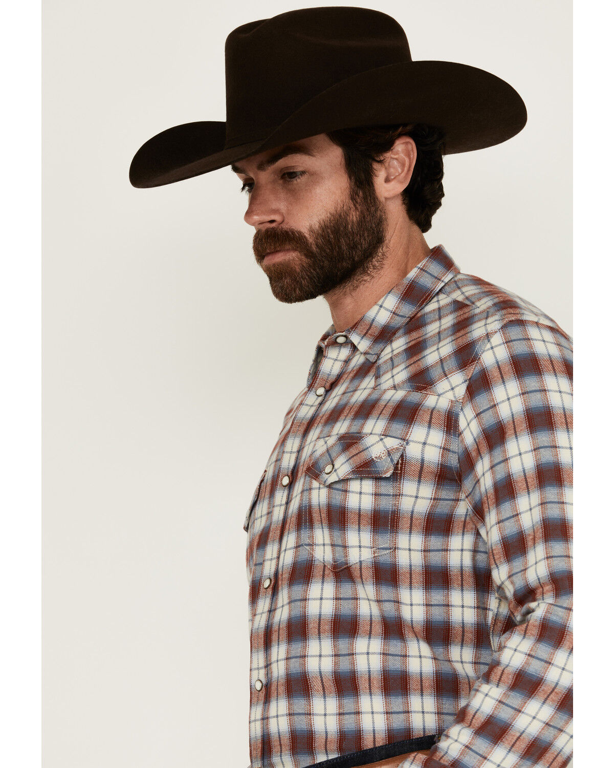 Image #2 - Blue Ranchwear Men's Forest Plaid Print Long Sleeve Snap Western Shirt, Red, hi-res