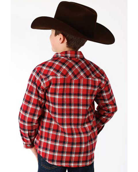 Image #2 - Roper Boys' Plaid Print Long Sleeve Snap Western Lined Shirt Jacket , Red, hi-res