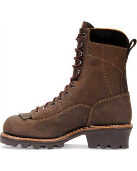 Image #3 - Carolina Men's 8" Crazy Horse Waterproof Lace-to-Toe Logger Boots - Round Toe, Brown, hi-res