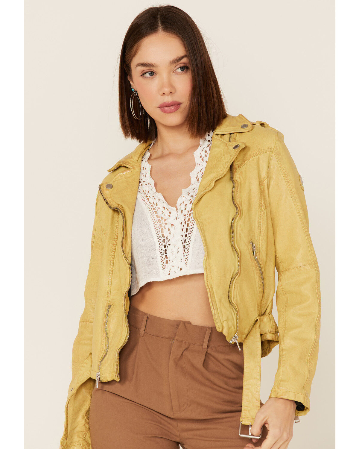 Image #1 - Mauritius Leather Women's Wild Moto Leather Jacket, Yellow, hi-res