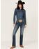 Image #3 - Rock & Roll Denim Women's Medium Wash Mid Rise Pleather Embroidered Pocket Bootcut Stretch Denim Jeans, Medium Wash, hi-res