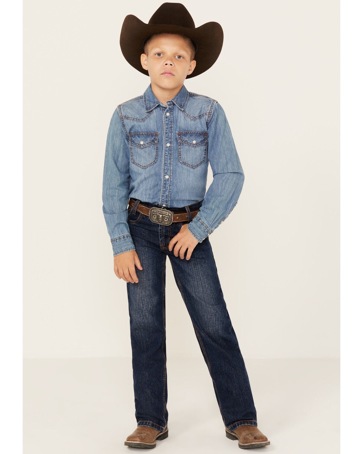 Cinch Boys' White Label Slim Straight Denim Jeans, Denim, hi-res
