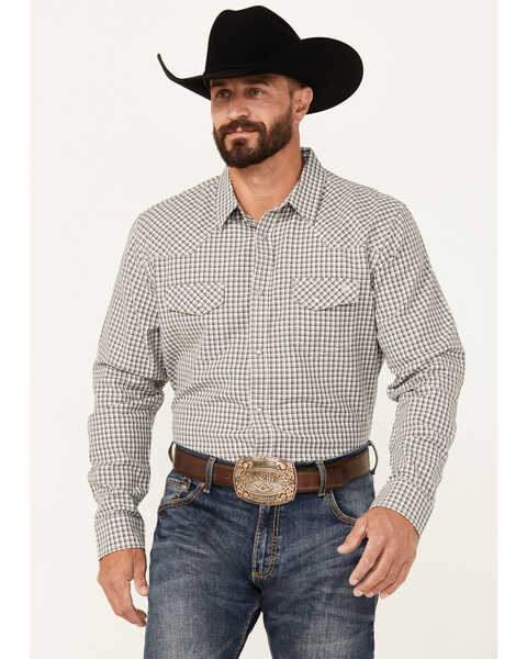 Image #1 - Blue Ranchwear Men's Dickens Gingham Long Sleeve Snap Western Shirt, Slate, hi-res