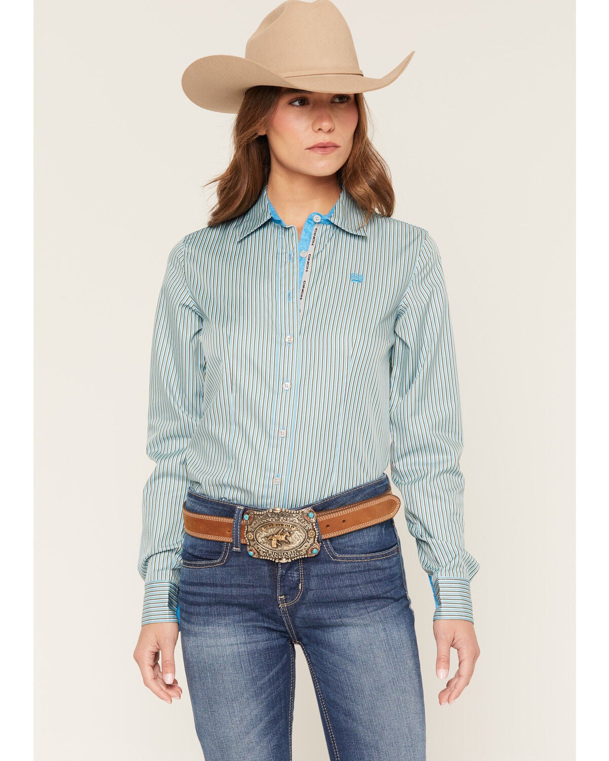 Cinch Women's TENCEL&trade; Striped Long Sleeve Button-Down Western Shirt, Multi, hi-res