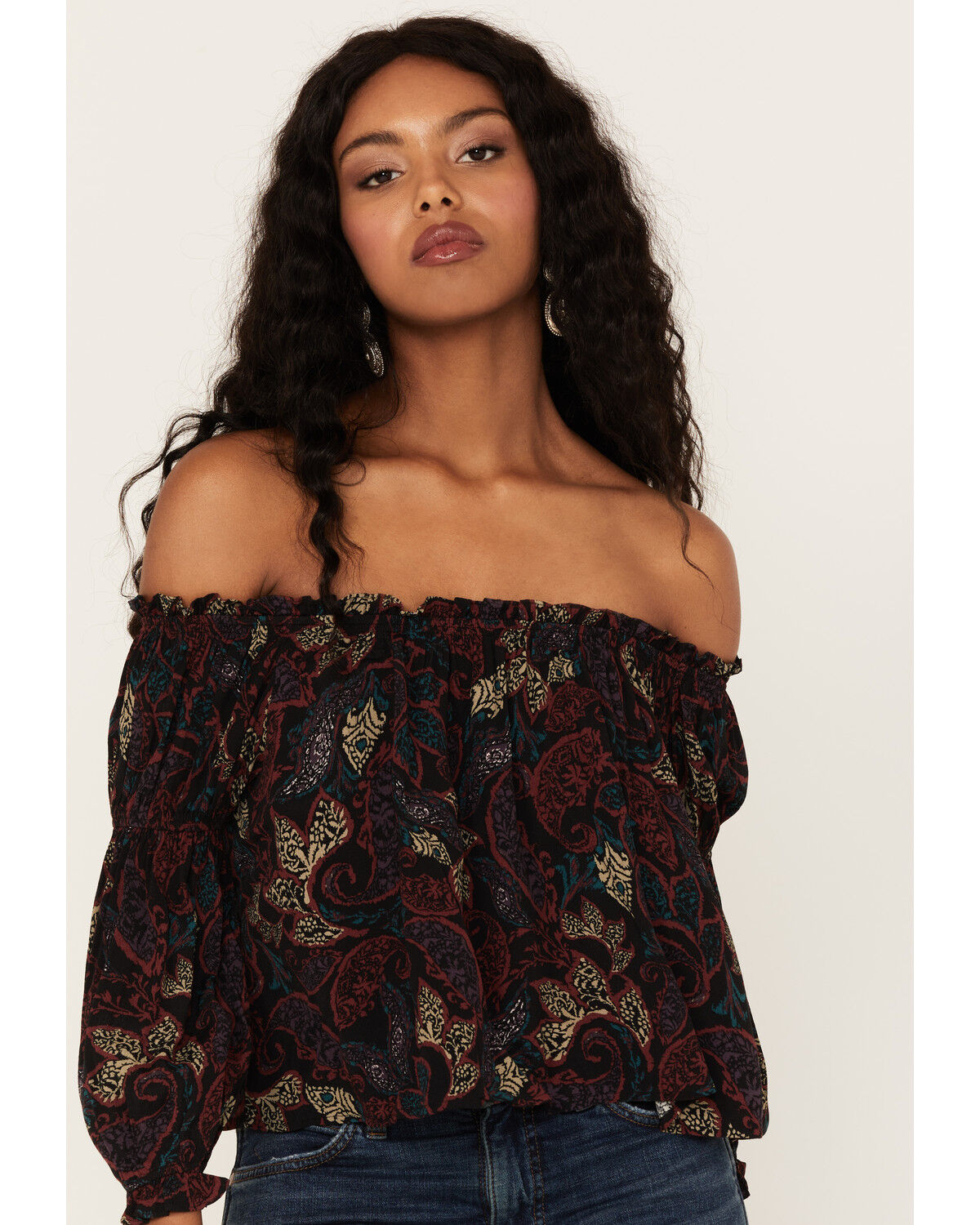 Image #2 - Shyanne Women's Paisley Print Off-Shoulder Top, Black, hi-res