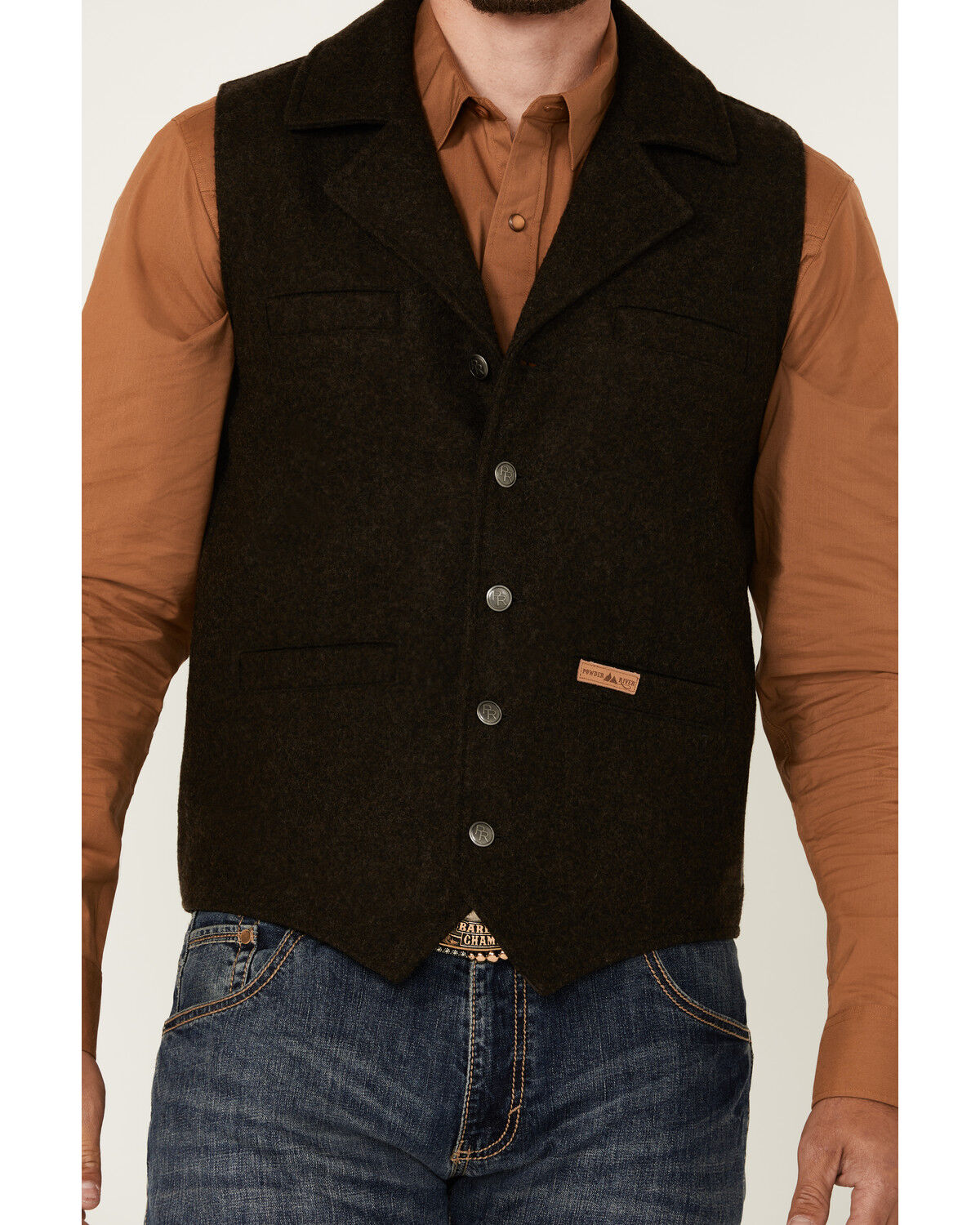 Image #3 - Powder River Outfitters Men's Wool Button-Down Vest, Dark Brown, hi-res