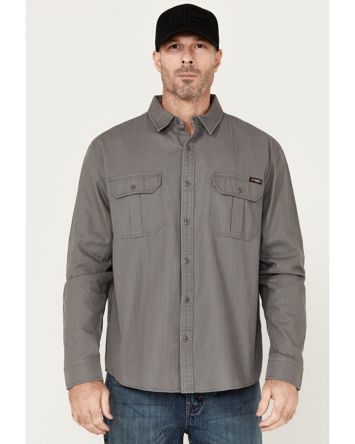 Hawx Men's Long Sleeve Button-Down Work Shirt, Medium Grey, hi-res
