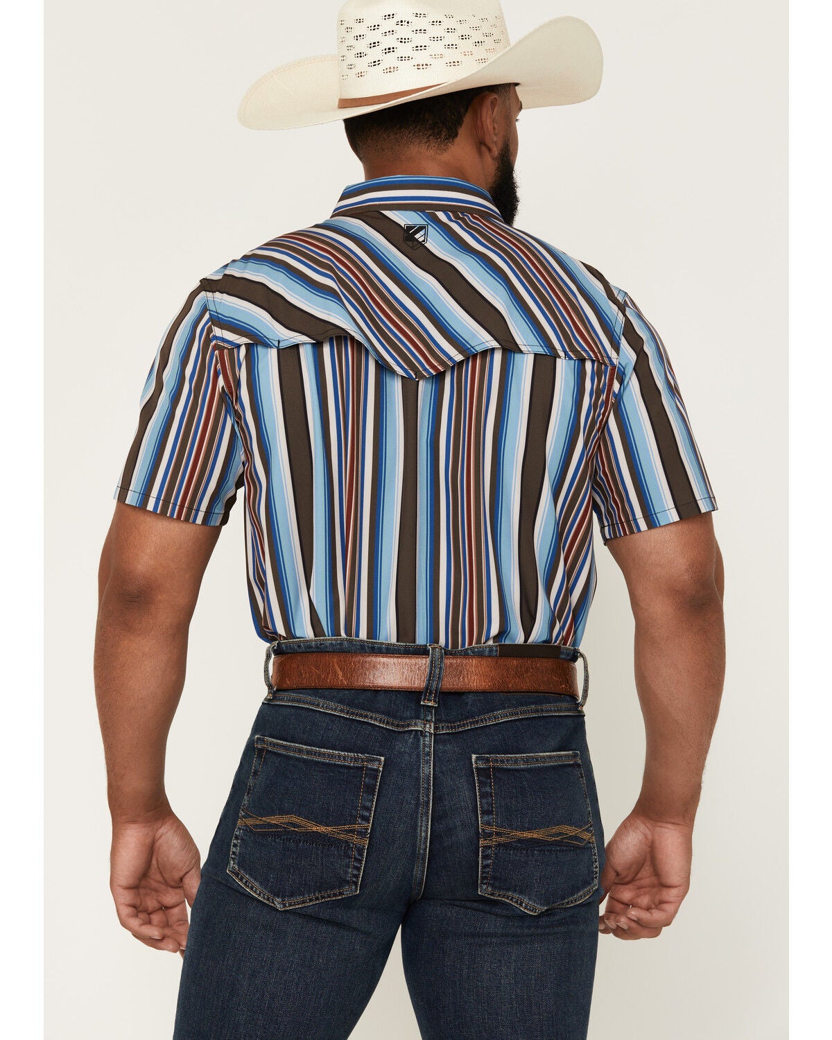Image #4 - RANK 45&reg; Men's Rodeo Tech 2.0 Striped Print Short Sleeve Stretch Performance Shirt, Blue, hi-res