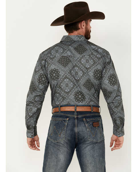 Image #4 - Cowboy Hardware Men's Bandana Print Long Sleeve Snap Western Shirt, Charcoal, hi-res