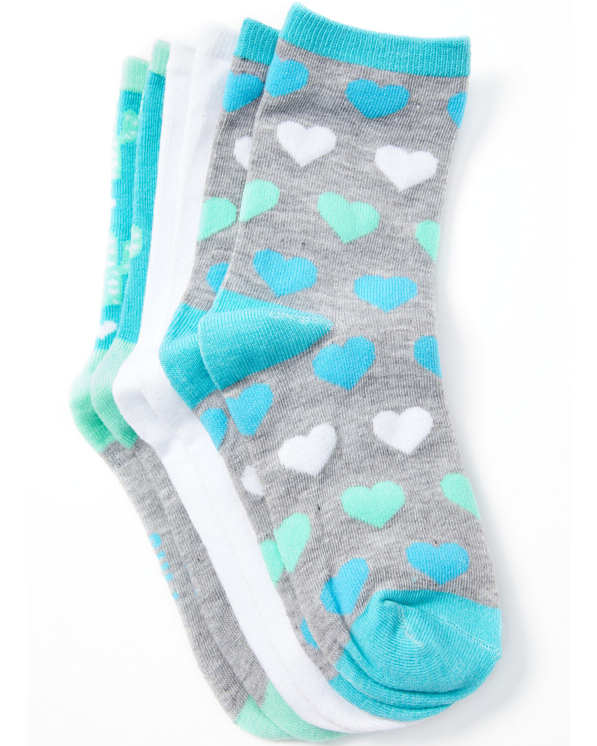 Image #1 - Leg Apparel Kids' 3-Pack Cactus & Hearts Crew Sock Set, Light Blue, hi-res