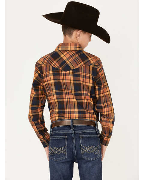 Image #4 - Cody James Boys' Plaid Print Long Sleeve Snap Western Flannel Shirt, Brown, hi-res