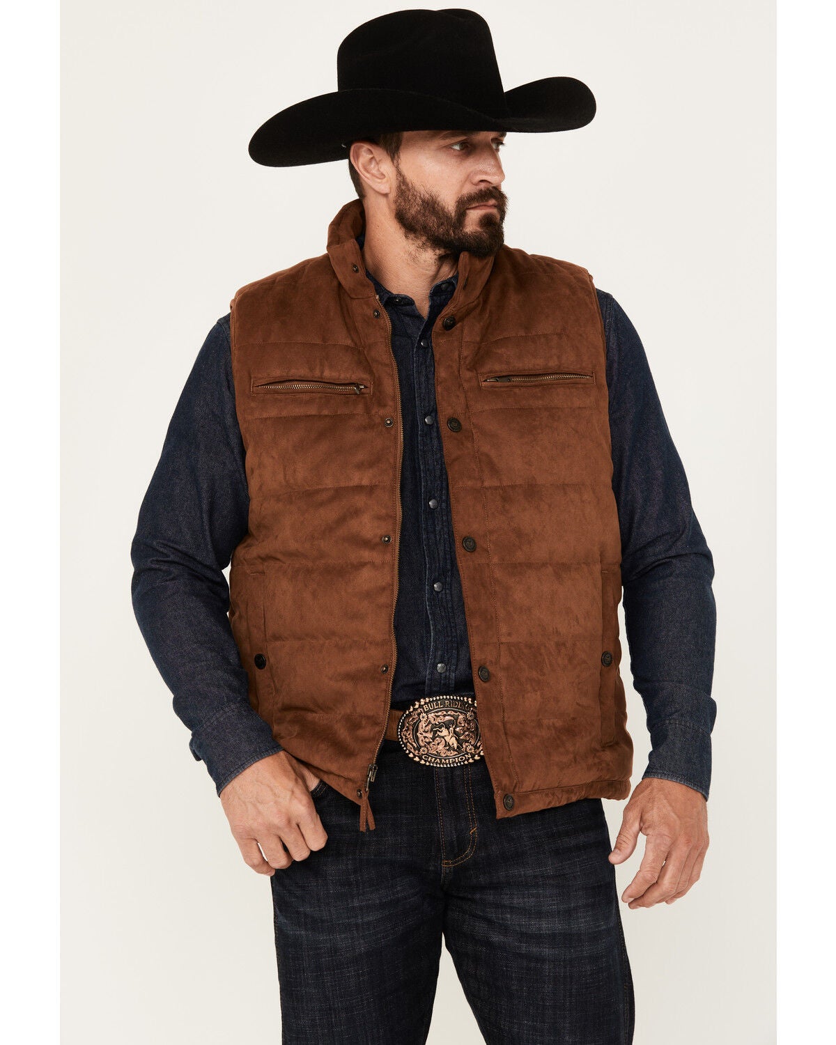 Cody James Men's Faux Suede Puffer Vest, Camel, hi-res